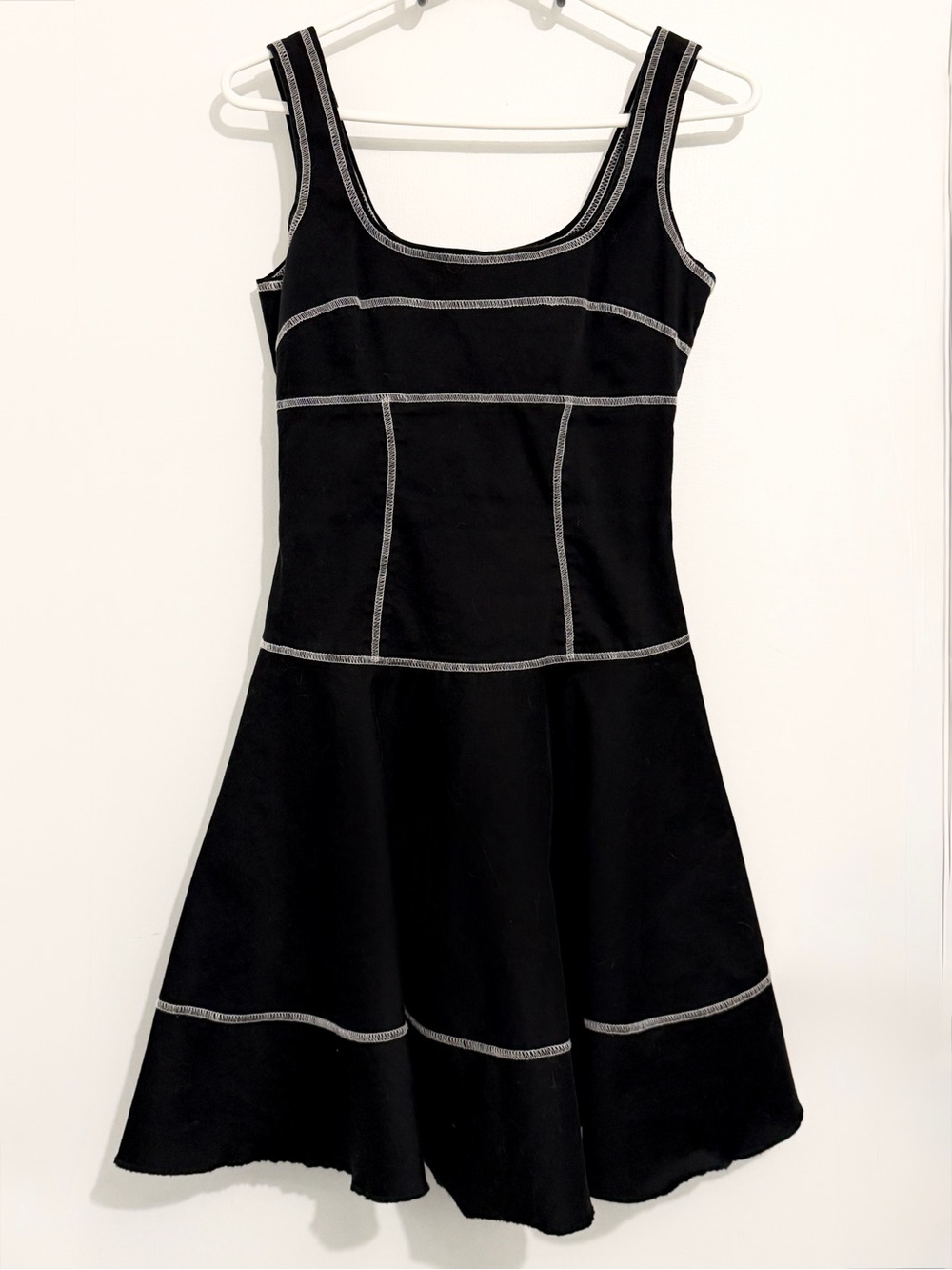 Black Sleeveless Mini Dress with Contrast Stitching
